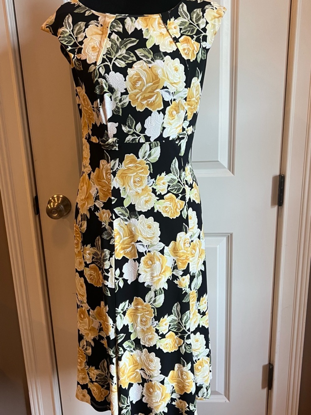 Shelby & Palmer Black Midi Dress with Yellow Floral Print